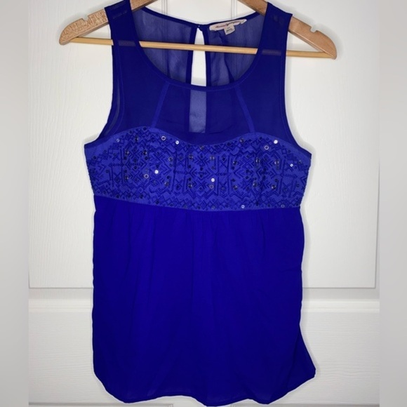 American Eagle Outfitters Tops - American Eagle Blue Sequin Tank Top, Size Small, Boho AEO